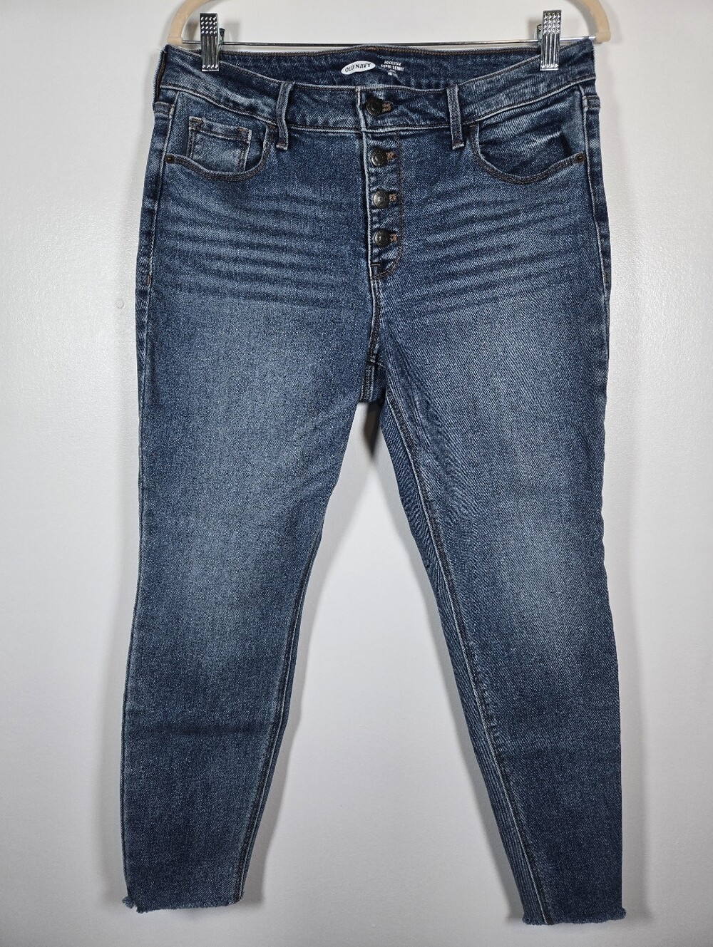Old Navy Rockstar Super Skinny Mid Rise Button Fly Frayed Ankle Denim Jeans 12